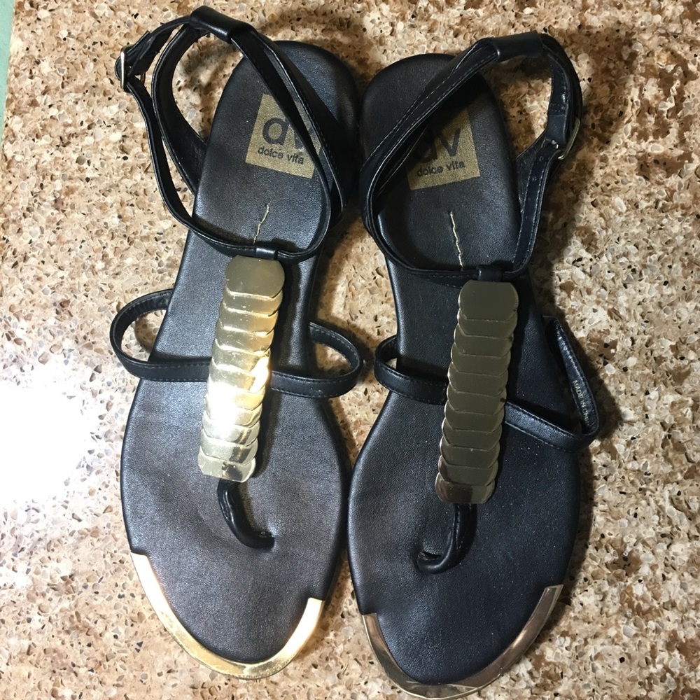 Dolce Vita black and gold sandals