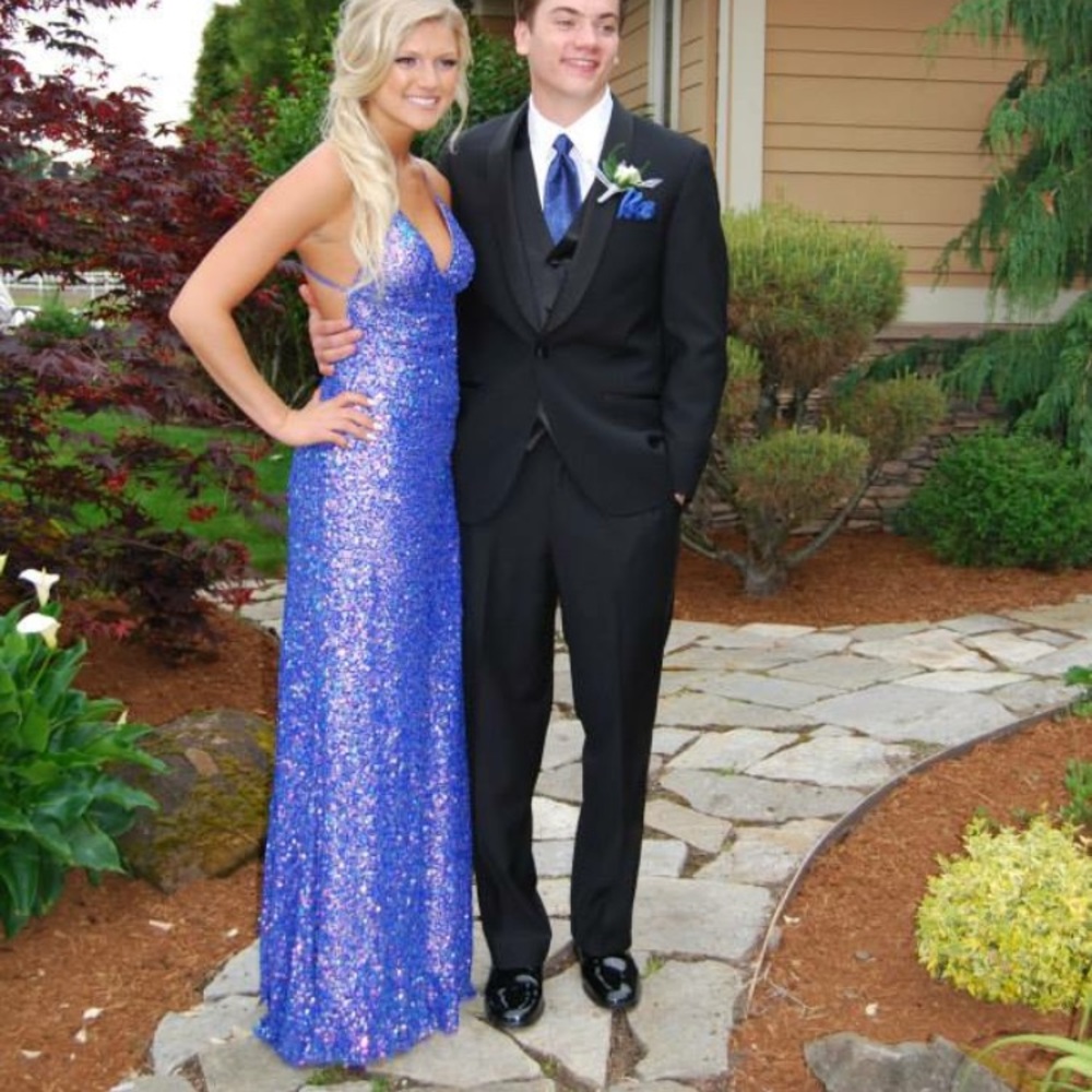 Prom Dress w/ blue sequins - Picture 2 of 2