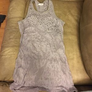 Sheer gray tank top with embellished front