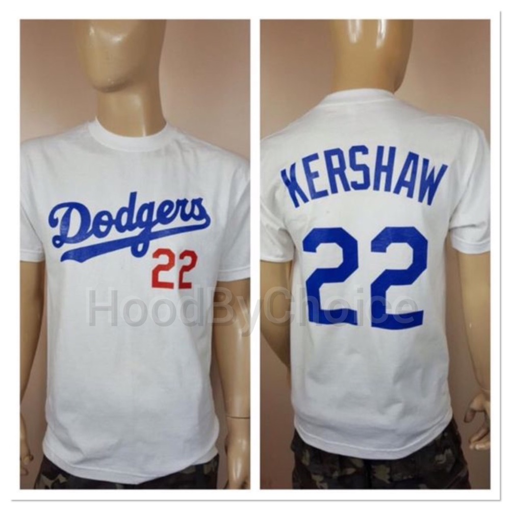 Men Dodgers Kershaw 22 White T-Shirt