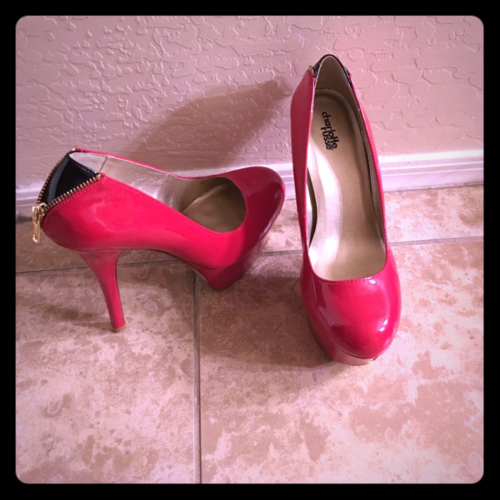 Red and black with gold zipper 6inch heels