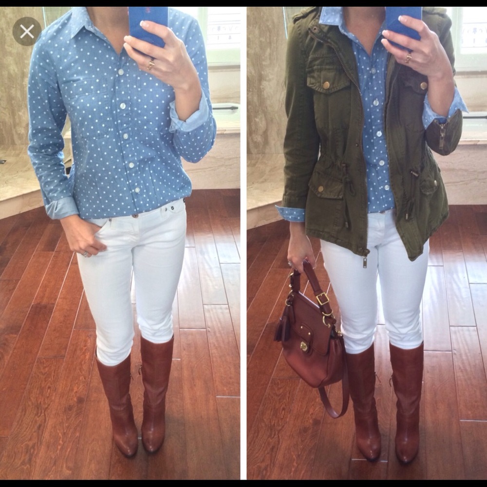 "SO" Brand Polka Dot Chambray Shirt