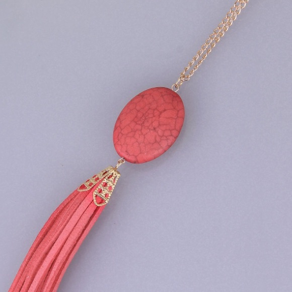 !HP! Boutique BOHO deep coral tassel necklace!! - Picture 4 of 5
