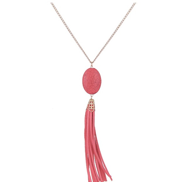 !HP! Boutique BOHO deep coral tassel necklace!! - Picture 3 of 5