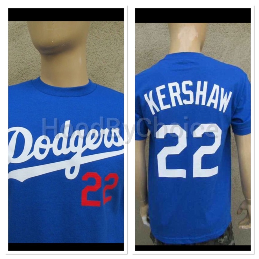 Men Dodgers Kershaw 22 Blue T-Shirt