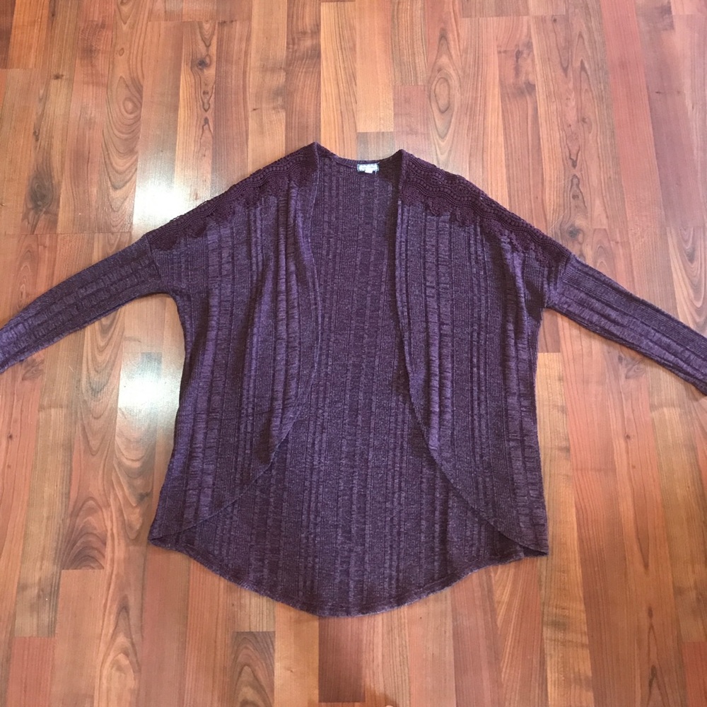 Wine colored, lace shoulder cardigan