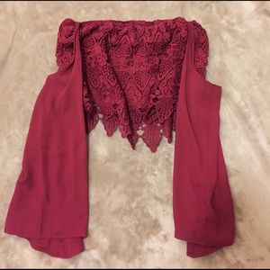 Red / burgundy  long sleeved crop top