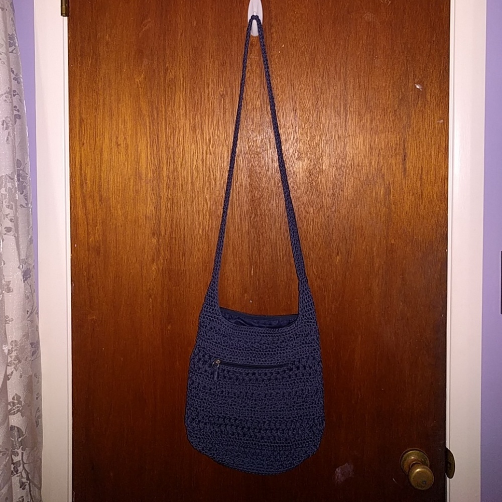 FINAL SALE Navy crocheted crossbody hobo purse