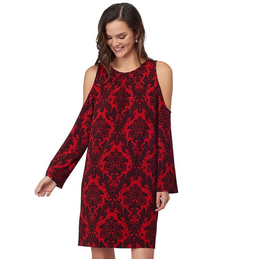 S Size Women's  Scroll Cold-Shoulder Shift Dress