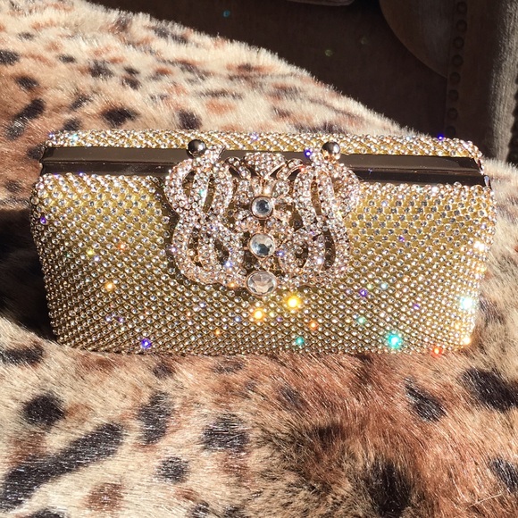 Silver or Gold Shimmering Rhinestone Clutch - Picture 2 of 5