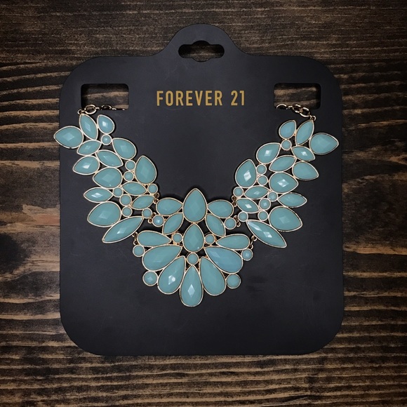 NEW Blue/Gold Faux Gem Statement Necklace - Picture 2 of 4