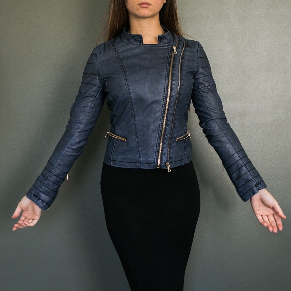 ASYMMETRICAL PLEATHER JACKET