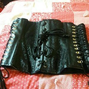 Vintage PU Leather Spiral Steel Boned Corset