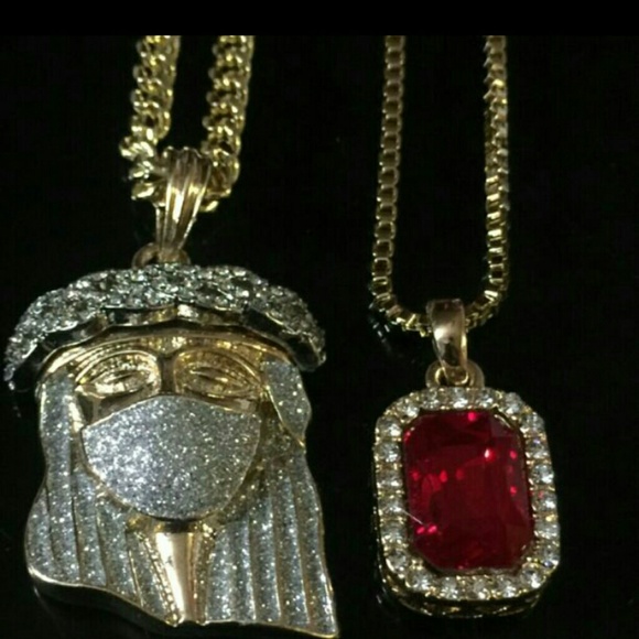 14K GOLD plated ICED OUT CHAINS COMBO - Picture 1 of 2