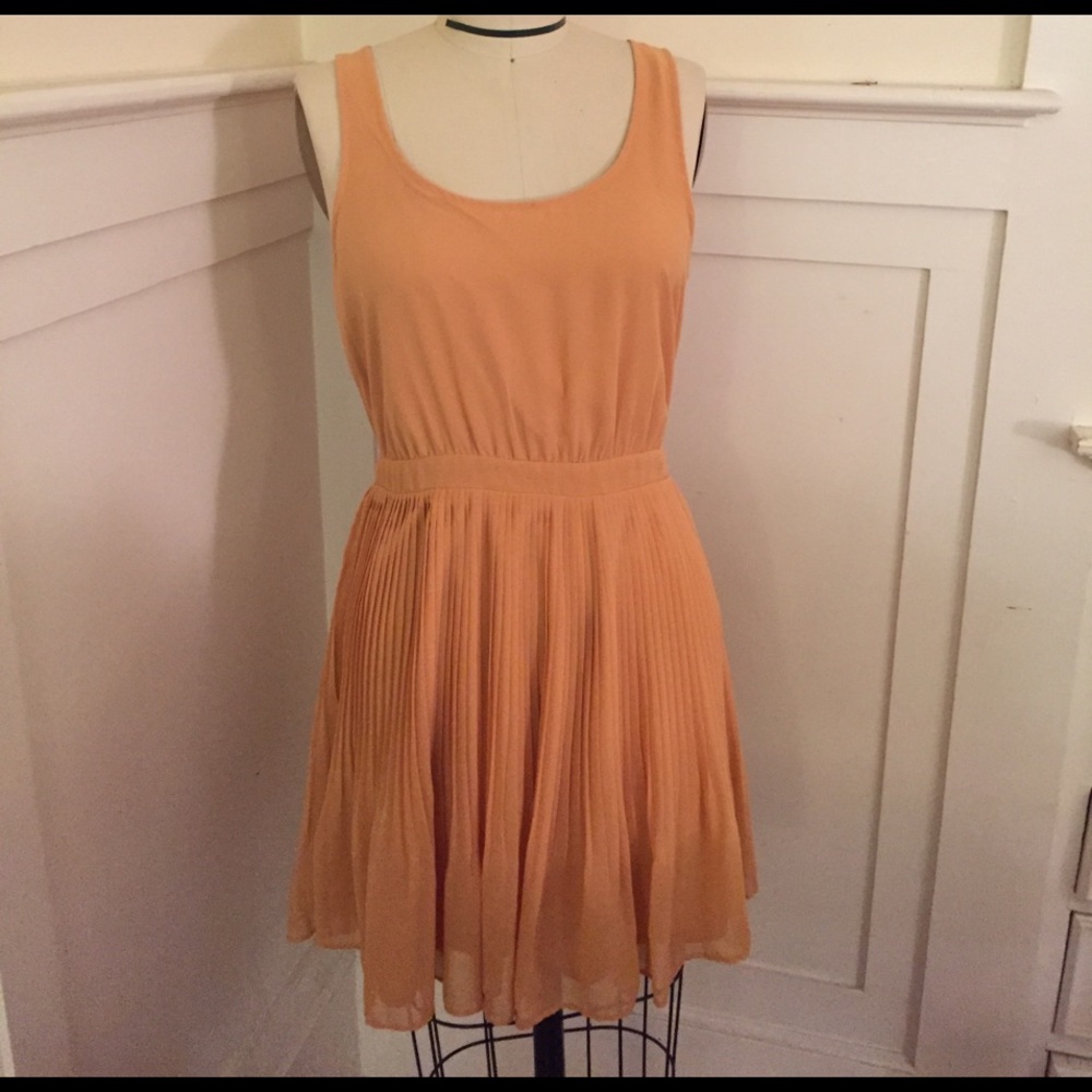 BCBG pleated vintage mini dress Sun Baked chiffon