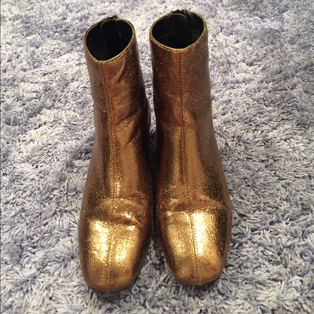 Topshop Gold Block Heel Boots