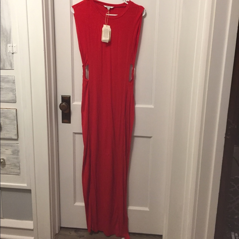 Sexy long red dress.