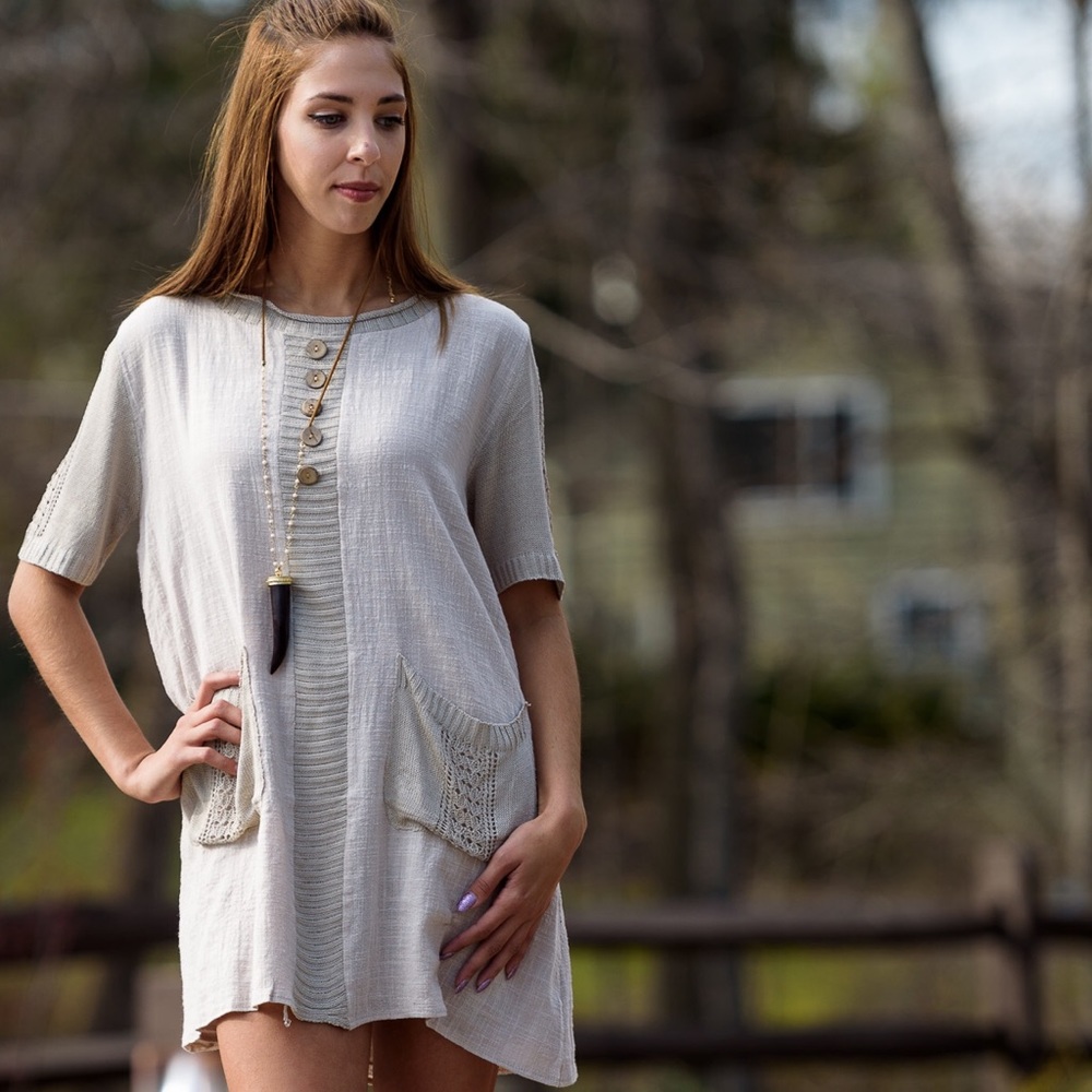 ๐ธ๐Taupe Linen Tunic Slip Dress - Picture 7 of 7