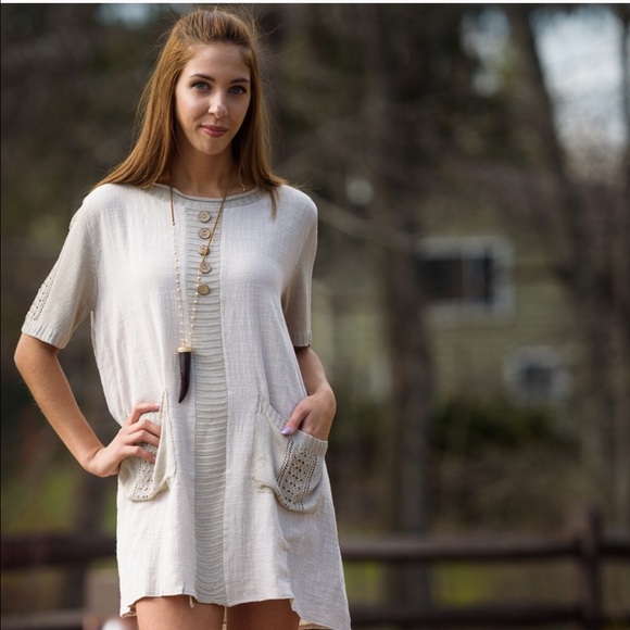 🌸🆕Taupe Linen Tunic Slip Dress - Picture 2 of 7