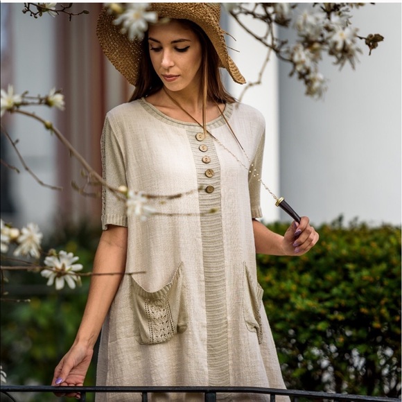 🌸🆕Taupe Linen Tunic Slip Dress - Picture 6 of 7