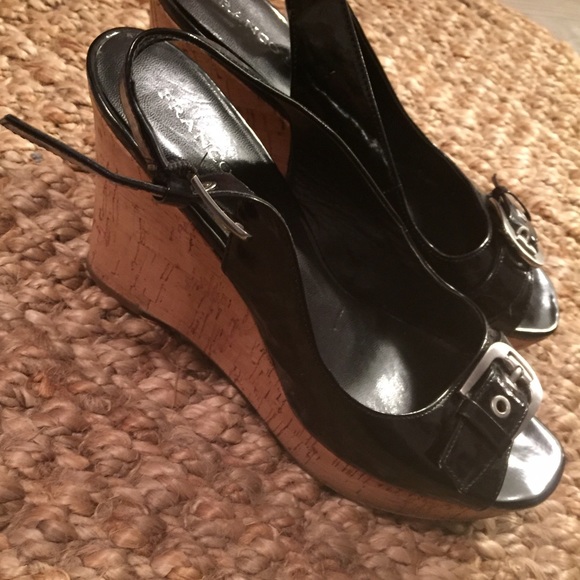 Black wedge sandals. - Picture 1 of 3