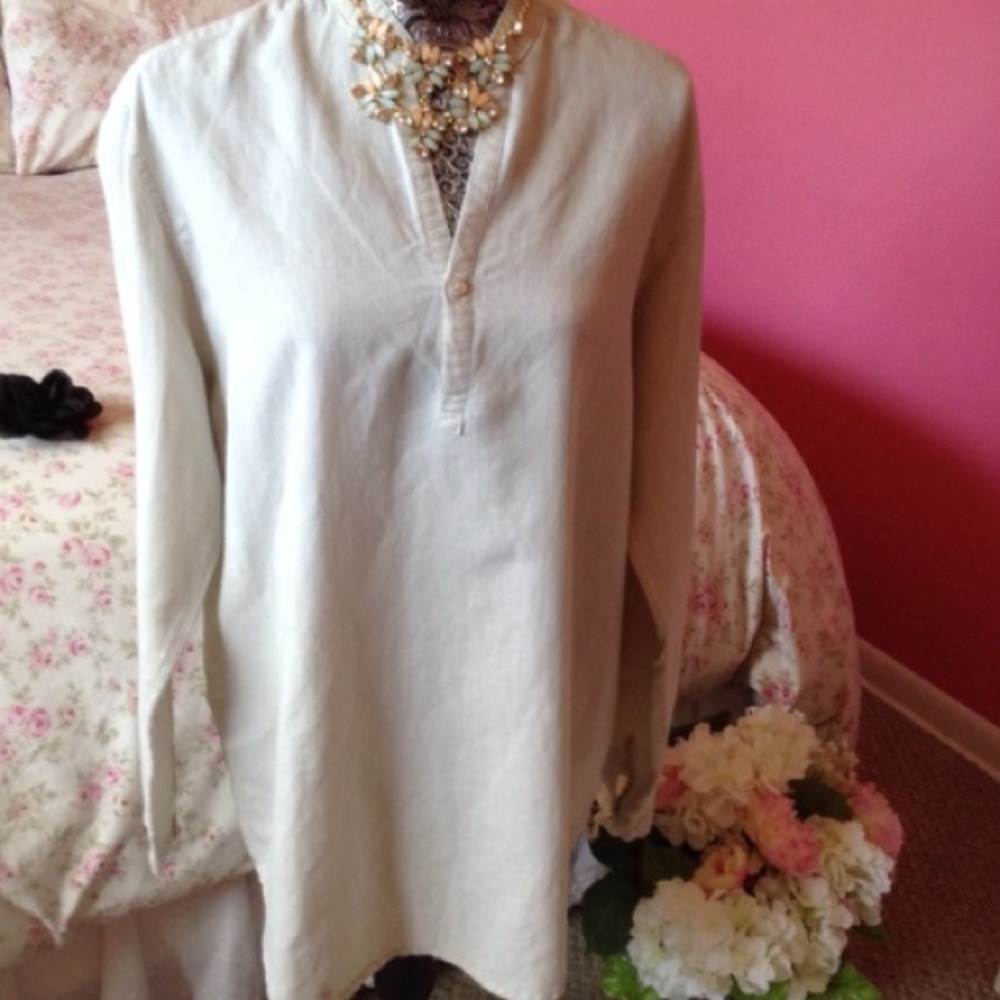 BOHO/HIPPIE CENTRO LIGHT GRAY TUNIC TOP M NWOT