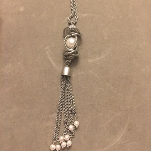 Long silver and pearl necklace