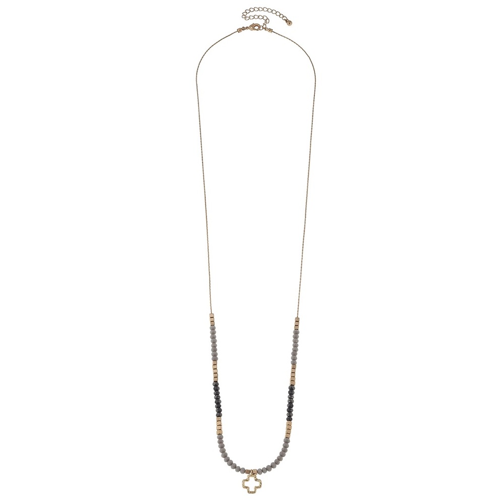 Gray Glass Cross Drop Necklace