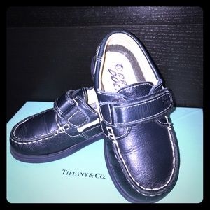 Leather navy blue  toddler boy boat shoes