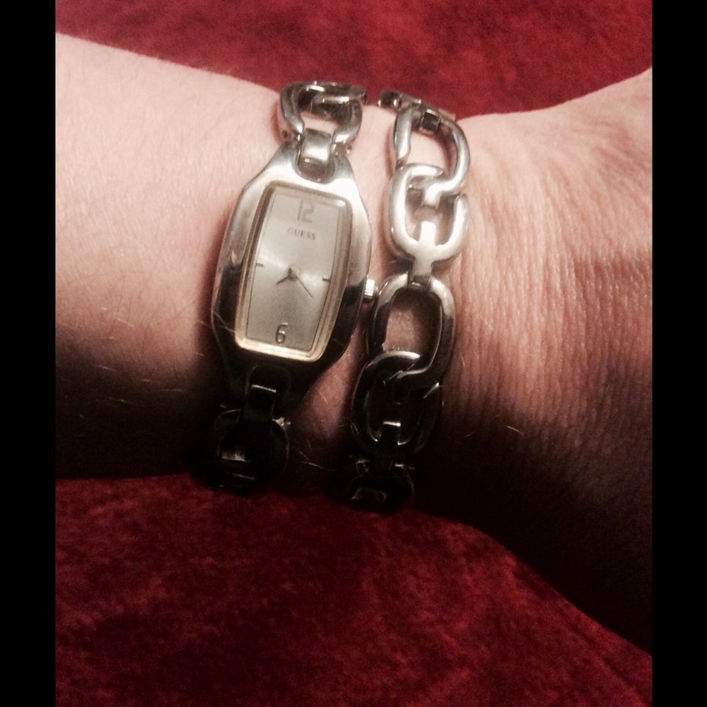 Guess silver chain link watch
