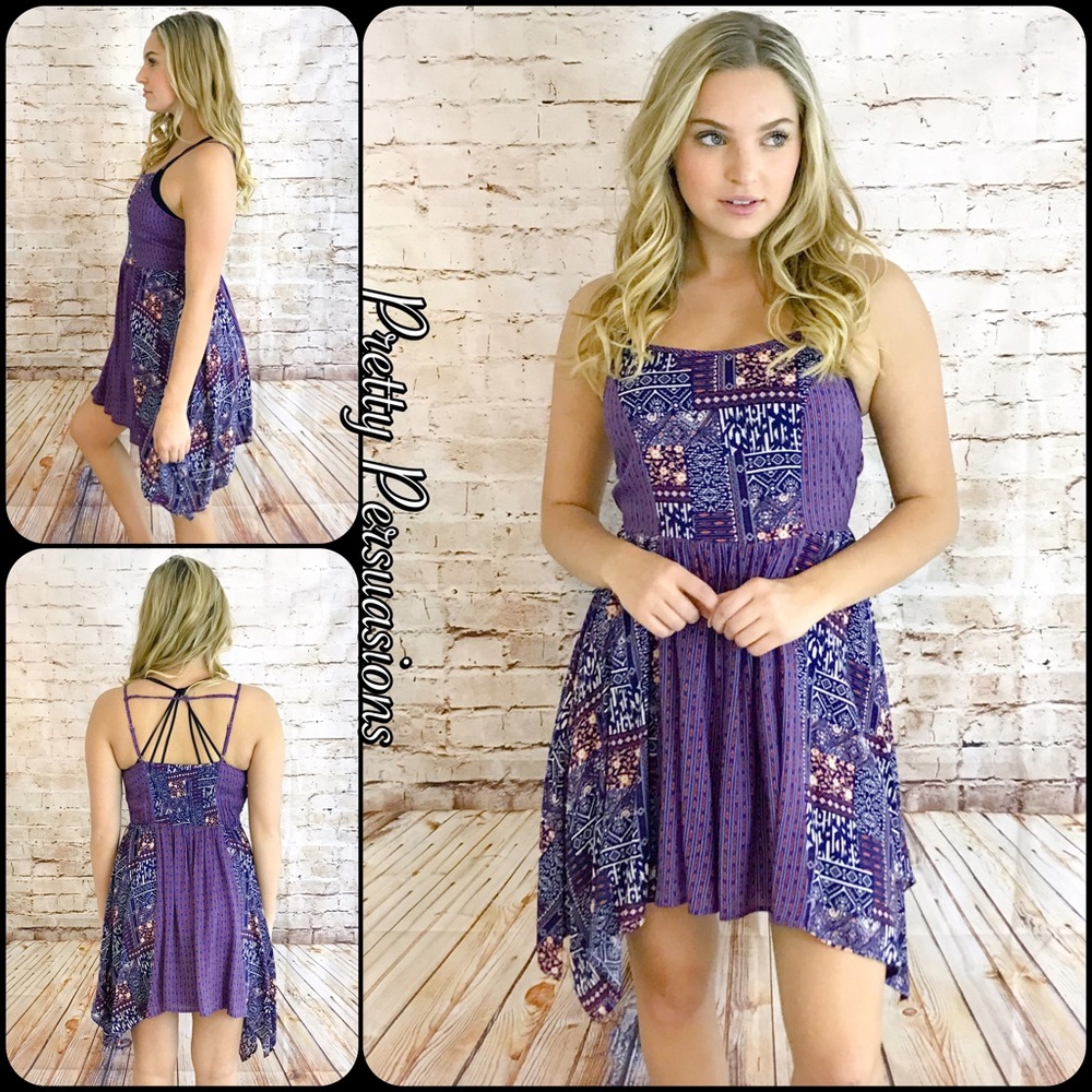 Purple Strappy Back Handkerchief Dress - Picture 1 of 5