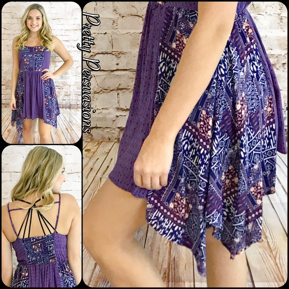 NWT Purple Printed Strappy Back Handkerchief Dress - Picture 5 of 5