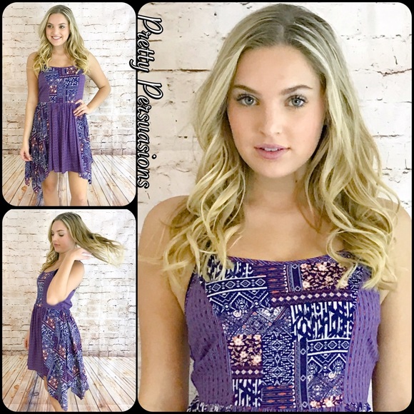 NWT Purple Printed Strappy Back Handkerchief Dress - Picture 4 of 5