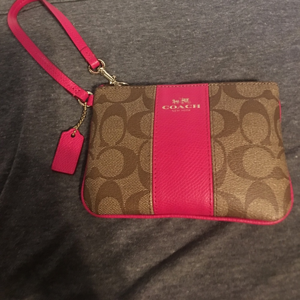 Leather Wristlet Khaki Pink Ruby