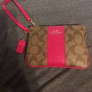 Leather Wristlet Khaki Pink Ruby