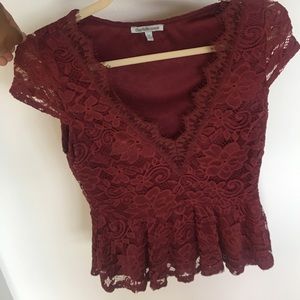 Charolette Russe Burgundy lace peplum top