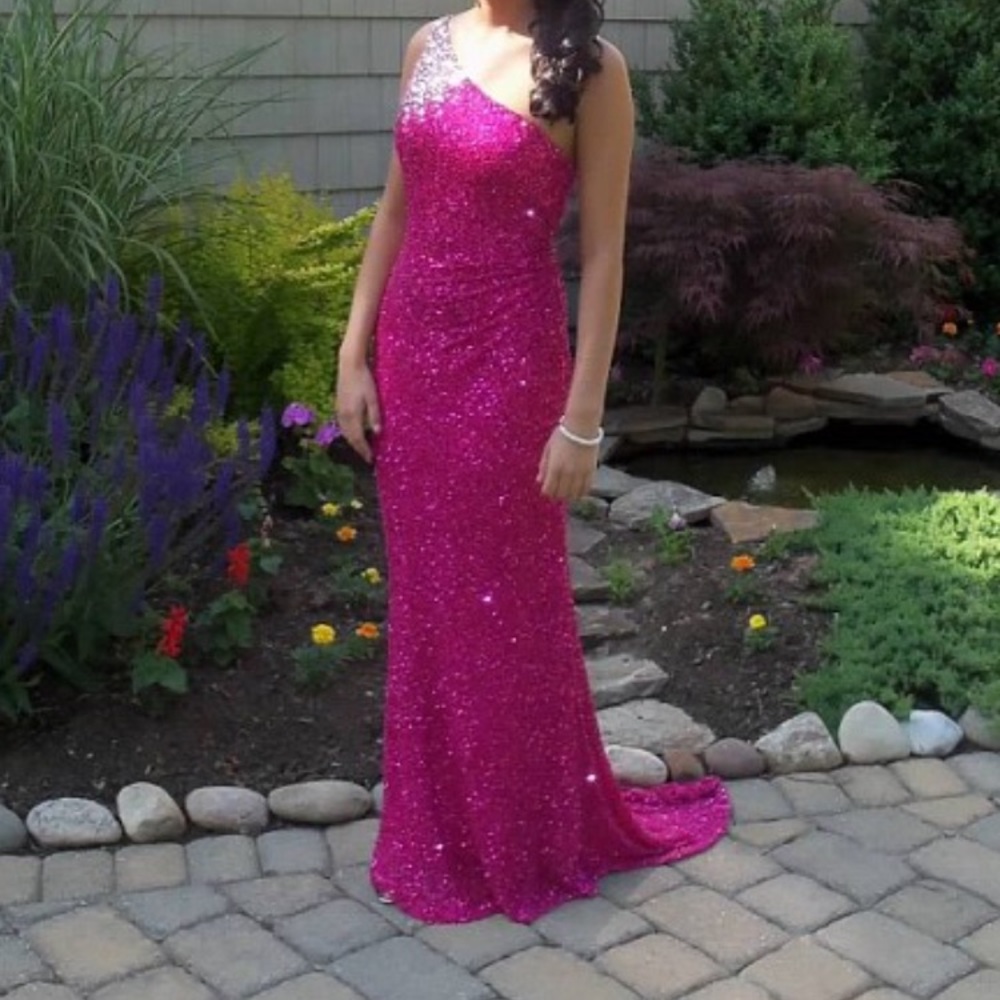 Pink full beaded prom gown