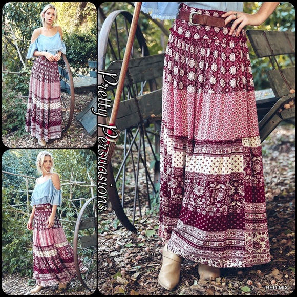 NWT Printed Boho Festival Flowy Maxi Skirt / Dress - Picture 3 of 5