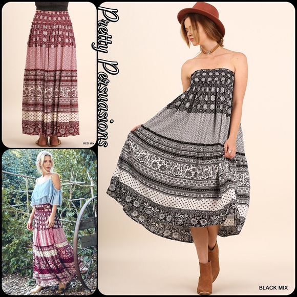 NWT Printed Boho Festival Flowy Maxi Skirt / Dress - Picture 4 of 5