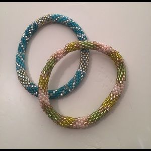 Blue and pink/yellowish LILY and LAURA bracelets