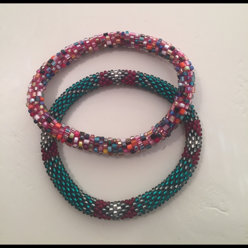 LILY and LAURA green and multicolored bracelets