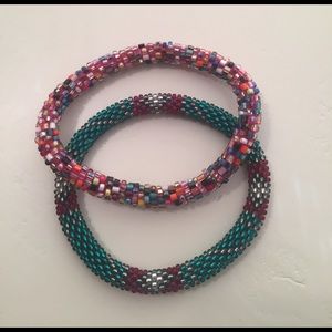 LILY and LAURA green and multicolored bracelets