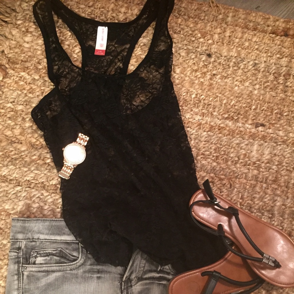 Lace see-through black tank.