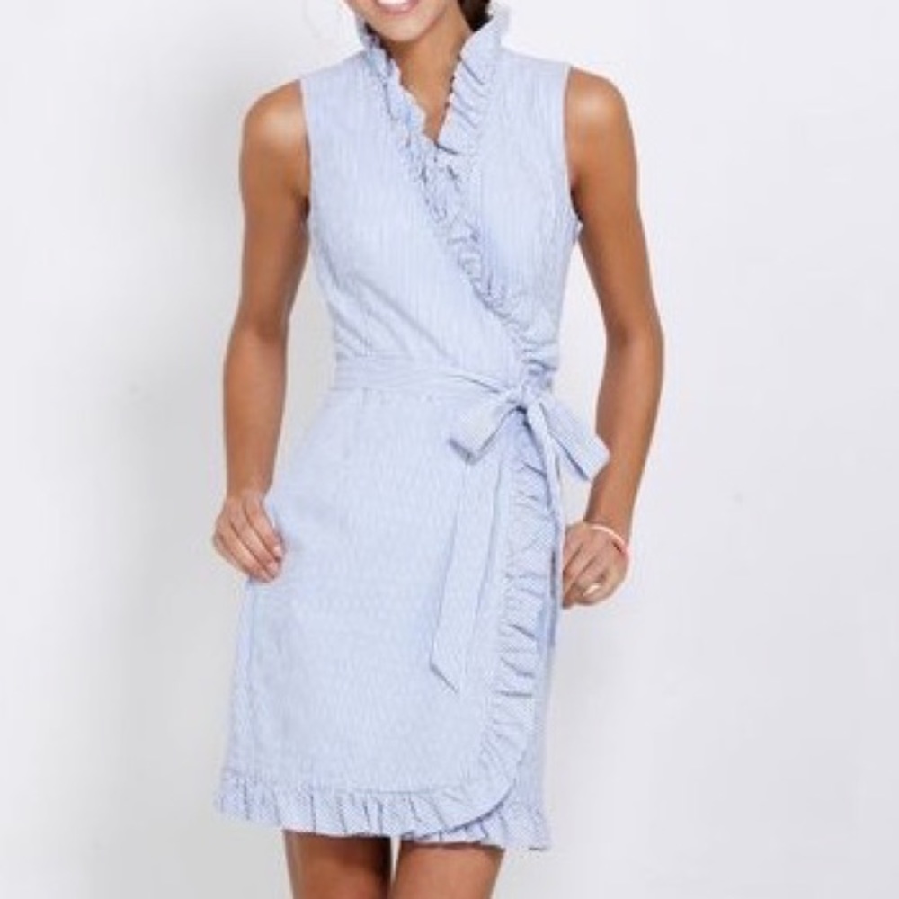 Vineyard Vines seersucker ruffle wrap dress