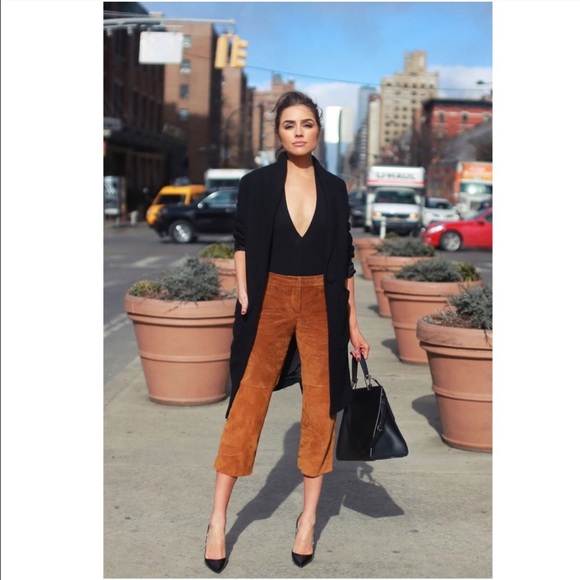 EXPRESS CAMEL GENUINE SUEDE CROP CULOTTES PANTS - Picture 2 of 8