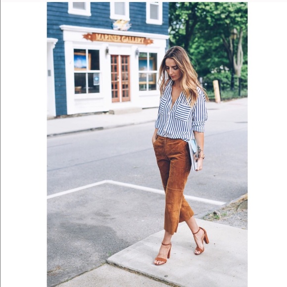 EXPRESS CAMEL GENUINE SUEDE CROP CULOTTES PANTS - Picture 3 of 8