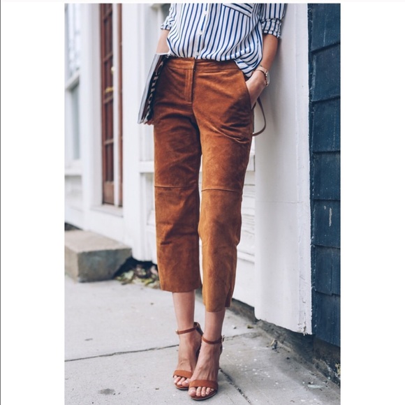 EXPRESS CAMEL GENUINE SUEDE CROP CULOTTES PANTS - Picture 5 of 8