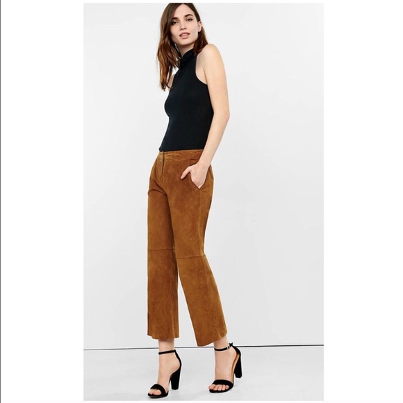 EXPRESS CAMEL GENUINE SUEDE CROP CULOTTES PANTS - Picture 6 of 8