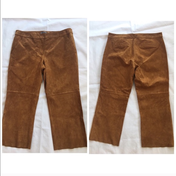 EXPRESS CAMEL GENUINE SUEDE CROP CULOTTES PANTS - Picture 7 of 8