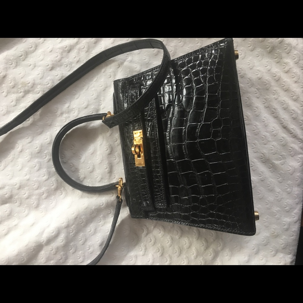 HERMES CROCODILE 20cm BLACK, Kelly Hermes